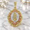 Oro Laminado Religious Pendant, Gold Filled Style Guadalupe Design, Polished, Tricolor, 05.380.0073