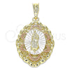 Oro Laminado Religious Pendant, Gold Filled Style Guadalupe Design, Polished, Tricolor, 05.380.0073