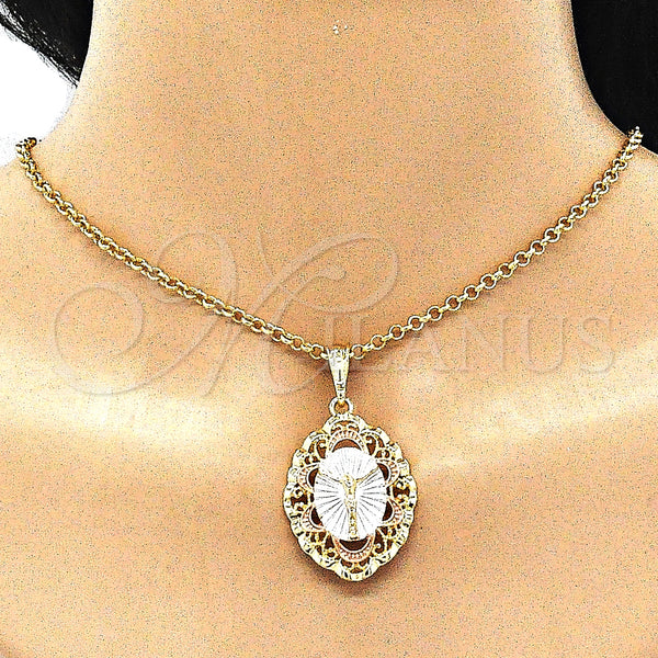 Gold Filled Pendant — Religious Pendant Jesus Design Polished Tricolor 05. — alternate product view — SKU 140291 | Oro Laminado dije — Religious Pendant Jesus diseño pulido Tricolor 05. — SKU 140291