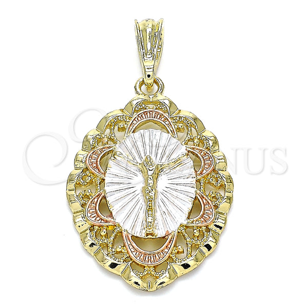 Gold Filled Pendant — Religious Pendant Jesus Design Polished Tricolor 05. — main product view — SKU 140291 | Oro Laminado dije — Religious Pendant Jesus diseño pulido Tricolor 05. — SKU 140291
