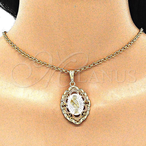 Gold Filled Pendant — Religious Pendant Santa Muerte Design Polished Tricolor 05. — alternate product view — SKU 140293 | Oro Laminado dije — Religious Pendant Santa Muerte diseño pulido Tricolor 05. — SKU 140293