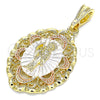 Oro Laminado Religious Pendant, Gold Filled Style Santa Muerte Design, Polished, Tricolor, 05.380.0076