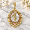 Oro Laminado Religious Pendant, Gold Filled Style Santa Muerte Design, Polished, Tricolor, 05.380.0076