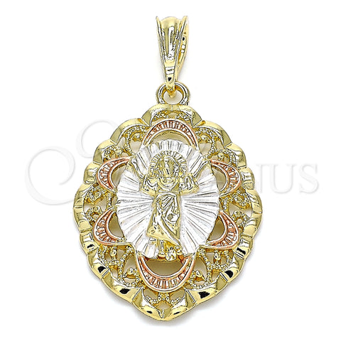 Oro Laminado Religious Pendant, Gold Filled Style Divino NiÃ±o Design, Polished, Tricolor, 05.380.0077