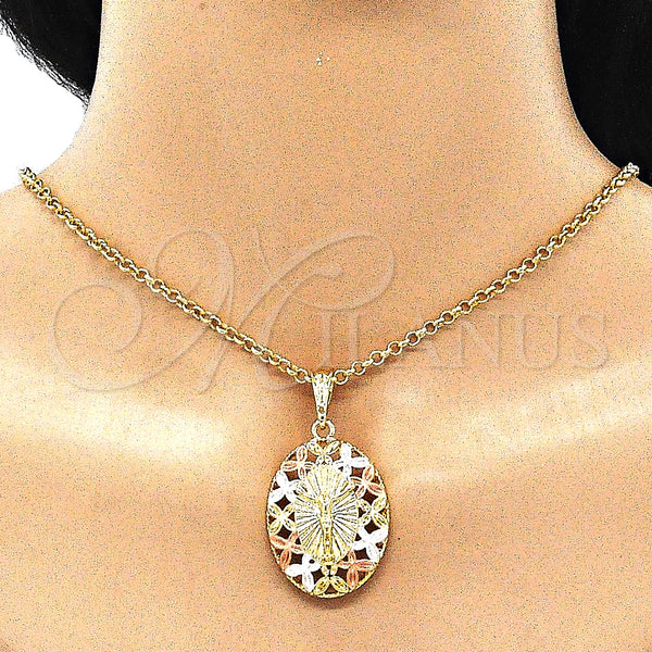 Gold Filled Pendant — Religious Pendant Jesus and Butterfly Design Polished Tricolor — alternate product view — SKU 140295 | Oro Laminado dije — Religious Pendant Jesus and Butterfly diseño pulido Tricolor — SKU 140295
