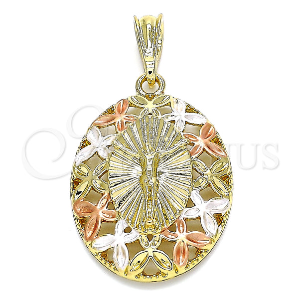 Gold Filled Pendant — Religious Pendant Jesus and Butterfly Design Polished Tricolor — main product view — SKU 140295 | Oro Laminado dije — Religious Pendant Jesus and Butterfly diseño pulido Tricolor — SKU 140295