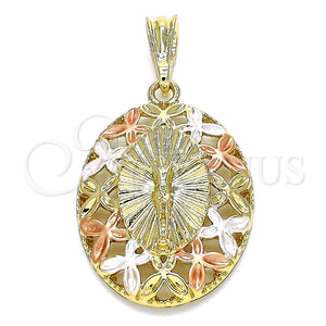Gold Filled Pendant — Religious Pendant Jesus and Butterfly Design Polished Tricolor — main product view — SKU 140295 | Oro Laminado dije — Religious Pendant Jesus and Butterfly diseño pulido Tricolor — SKU 140295