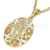 Oro Laminado Religious Pendant, Gold Filled Style Santa Muerte and Butterfly Design, Polished, Tricolor, 05.380.0079