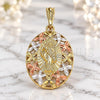 Oro Laminado Religious Pendant, Gold Filled Style Santa Muerte and Butterfly Design, Polished, Tricolor, 05.380.0079