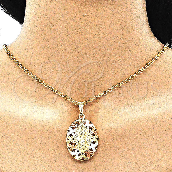 Gold Filled Pendant — Religious Pendant Guadalupe and Butterfly Design Polished Tricolor — alternate product view — SKU 140297 | Oro Laminado dije — Religious Pendant Guadalupe and Butterfly diseño pulido Tricolor — SKU 140297