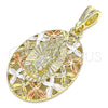 Oro Laminado Religious Pendant, Gold Filled Style Guadalupe and Butterfly Design, Polished, Tricolor, 05.380.0080