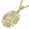 Oro Laminado Religious Pendant, Gold Filled Style Guadalupe and Butterfly Design, Polished, Tricolor, 05.380.0080
