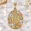 Oro Laminado Religious Pendant, Gold Filled Style Guadalupe and Butterfly Design, Polished, Tricolor, 05.380.0080