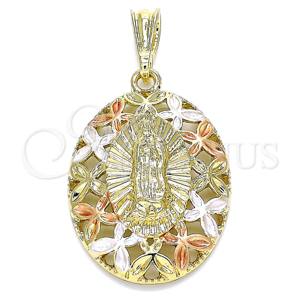 Gold Filled Pendant — Religious Pendant Guadalupe and Butterfly Design Polished Tricolor — main product view — SKU 140297 | Oro Laminado dije — Religious Pendant Guadalupe and Butterfly diseño pulido Tricolor — SKU 140297