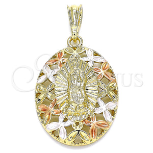 Gold Filled Pendant — Religious Pendant Guadalupe and Butterfly Design Polished Tricolor — main product view — SKU 140297 | Oro Laminado dije — Religious Pendant Guadalupe and Butterfly diseño pulido Tricolor — SKU 140297