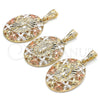 Oro Laminado Religious Pendant, Gold Filled Style Guadalupe and Butterfly Design, Polished, Tricolor, 05.380.0080