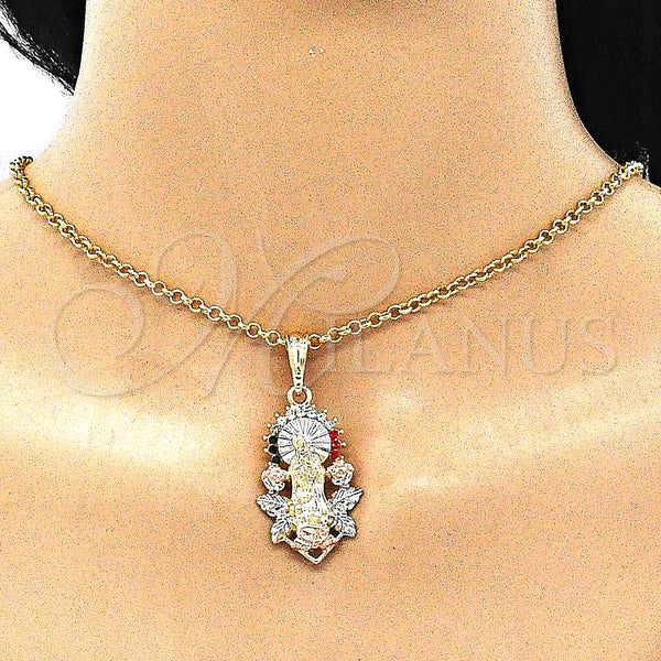 Gold Filled Pendant — Religious Pendant Guadalupe and Flower Design with Multicolor — alternate product view — SKU 140300 | Oro Laminado dije — Religious Pendant Guadalupe and flor diseño with Multicolor — SKU 140300