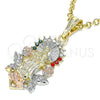 Oro Laminado Religious Pendant, Gold Filled Style Guadalupe and Flower Design, with Multicolor Crystal, Polished, Tricolor, 05.380.0082.1