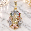 Oro Laminado Religious Pendant, Gold Filled Style Guadalupe and Flower Design, with Multicolor Crystal, Polished, Tricolor, 05.380.0082.1