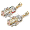 Oro Laminado Religious Pendant, Gold Filled Style Guadalupe and Flower Design, with Multicolor Crystal, Polished, Tricolor, 05.380.0082.1
