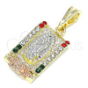 Oro Laminado Religious Pendant, Gold Filled Style Guadalupe and Flower Design, with Multicolor Crystal, Polished, Tricolor, 05.380.0083.1