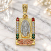 Oro Laminado Religious Pendant, Gold Filled Style Guadalupe and Flower Design, with Multicolor Crystal, Polished, Tricolor, 05.380.0083.1