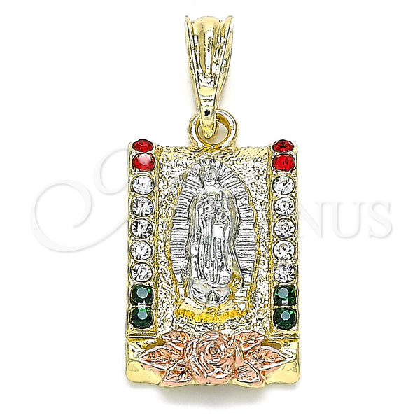 Gold Filled Pendant — Religious Pendant Guadalupe and Flower Design with Multicolor — main product view — SKU 140302 | Oro Laminado dije — Religious Pendant Guadalupe and flor diseño with Multicolor — SKU 140302