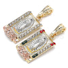 Oro Laminado Religious Pendant, Gold Filled Style Guadalupe and Flower Design, with Multicolor Crystal, Polished, Tricolor, 05.380.0083.1