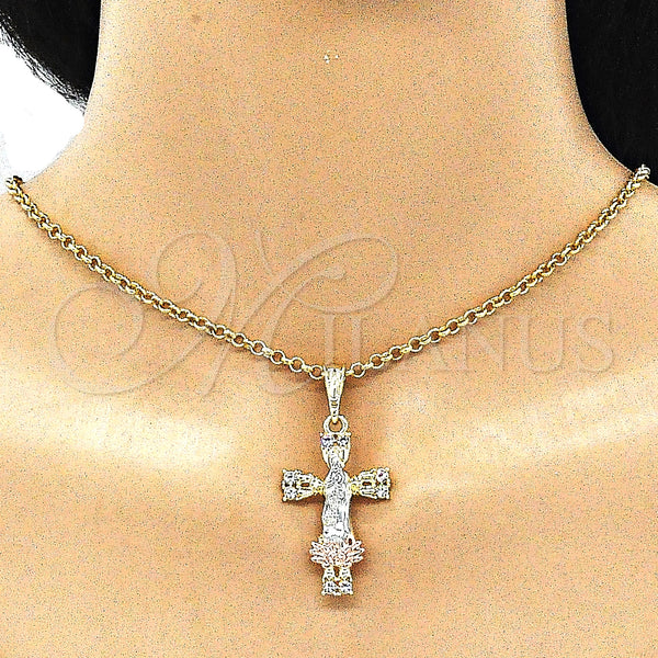 Gold Filled Pendant — Religious Pendant Guadalupe and Cross Design with White — alternate product view — SKU 140306 | Oro Laminado dije — Religious Pendant Guadalupe and cruz diseño with blanco — SKU 140306