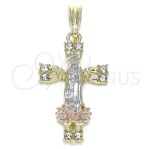 Gold Filled Pendant — Religious Pendant Guadalupe and Cross Design with White — main product view — SKU 140306 | Oro Laminado dije — Religious Pendant Guadalupe and cruz diseño with blanco — SKU 140306