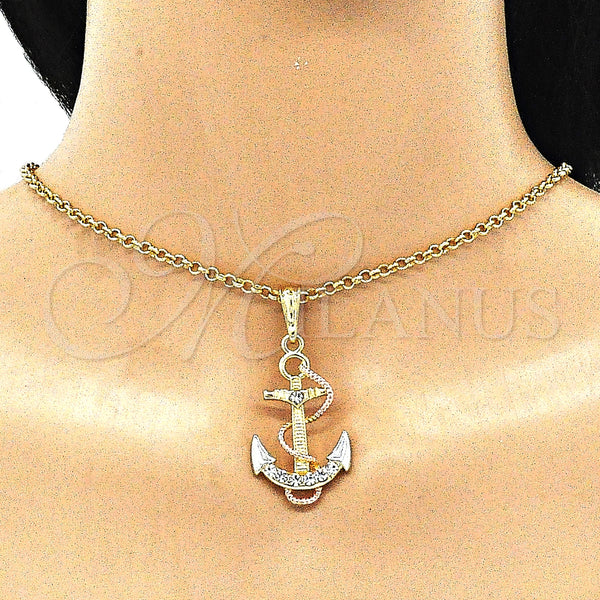 Gold Filled Pendant — Fancy Pendant Anchor and Twist Design with White — alternate product view — SKU 140317 | Oro Laminado dije — elegante Pendant Anchor and Twist diseño with blanco — SKU 140317