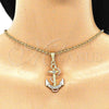 Oro Laminado Fancy Pendant, Gold Filled Style Anchor and Twist Design, with White Crystal, Polished, Tricolor, 05.380.0095