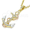Oro Laminado Fancy Pendant, Gold Filled Style Anchor and Twist Design, with White Crystal, Polished, Tricolor, 05.380.0095