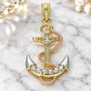 Oro Laminado Fancy Pendant, Gold Filled Style Anchor and Twist Design, with White Crystal, Polished, Tricolor, 05.380.0095