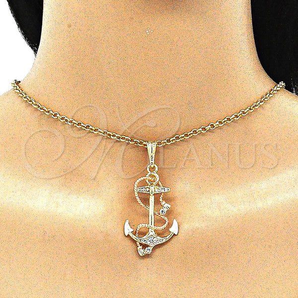 Gold Filled Pendant — Fancy Pendant Anchor and Twist Design with White — alternate product view — SKU 140318 | Oro Laminado dije — elegante Pendant Anchor and Twist diseño with blanco — SKU 140318
