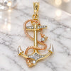 Oro Laminado Fancy Pendant, Gold Filled Style Anchor and Twist Design, with White Crystal, Polished, Tricolor, 05.380.0096