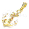 Oro Laminado Fancy Pendant, Gold Filled Style Anchor and Twist Design, Polished, Tricolor, 05.380.0097