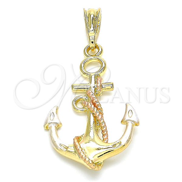 Gold Filled Pendant — Fancy Pendant Anchor and Twist Design Polished Tricolor — main product view — SKU 140319 | Oro Laminado dije — elegante Pendant Anchor and Twist diseño pulido Tricolor — SKU 140319