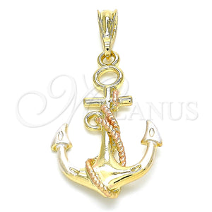 Gold Filled Pendant — Fancy Pendant Anchor and Twist Design Polished Tricolor — main product view — SKU 140319 | Oro Laminado dije — elegante Pendant Anchor and Twist diseño pulido Tricolor — SKU 140319