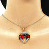 Oro Laminado Pendant Necklace, Gold Filled Style Elephant and Heart Design, with Garnet and White Crystal, Polished, Golden Finish, 04.380.0023.20 (02 MM Thickness, 20 Inches Length)
