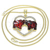 Oro Laminado Pendant Necklace, Gold Filled Style Elephant and Heart Design, with Garnet and White Crystal, Polished, Golden Finish, 04.380.0023.20 (02 MM Thickness, 20 Inches Length)