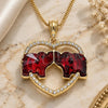 Oro Laminado Pendant Necklace, Gold Filled Style Elephant and Heart Design, with Garnet and White Crystal, Polished, Golden Finish, 04.380.0023.20 (02 MM Thickness, 20 Inches Length)