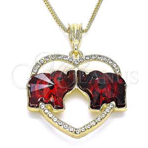 Gold Filled Necklace — Pendant Necklace Elephant and Heart Design with Garnet — main product view — SKU 140340 | Oro Laminado collar — Pendant Necklace Elephant and corazón diseño with Garnet — SKU 140340