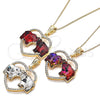 Oro Laminado Pendant Necklace, Gold Filled Style Elephant and Heart Design, with Garnet and White Crystal, Polished, Golden Finish, 04.380.0023.20 (02 MM Thickness, 20 Inches Length)