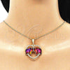 Oro Laminado Pendant Necklace, Gold Filled Style Elephant and Heart Design, with Amethyst and White Crystal, Polished, Golden Finish, 04.380.0023.1.20 (02 MM Thickness, 20 Inches Length)