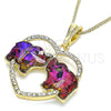 Oro Laminado Pendant Necklace, Gold Filled Style Elephant and Heart Design, with Amethyst and White Crystal, Polished, Golden Finish, 04.380.0023.1.20 (02 MM Thickness, 20 Inches Length)