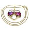 Oro Laminado Pendant Necklace, Gold Filled Style Elephant and Heart Design, with Amethyst and White Crystal, Polished, Golden Finish, 04.380.0023.1.20 (02 MM Thickness, 20 Inches Length)
