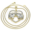Oro Laminado Pendant Necklace, Gold Filled Style Elephant and Heart Design, with White and Black Crystal, Polished, Golden Finish, 04.380.0023.2.20 (02 MM Thickness, 20 Inches Length)
