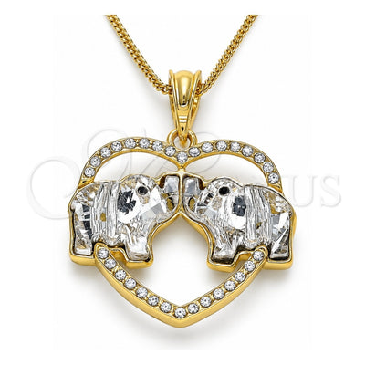 Oro Laminado Pendant Necklace, Gold Filled Style Elephant and Heart Design, with White and Black Crystal, Polished, Golden Finish, 04.380.0023.2.20 (02 MM Thickness, 20 Inches Length)