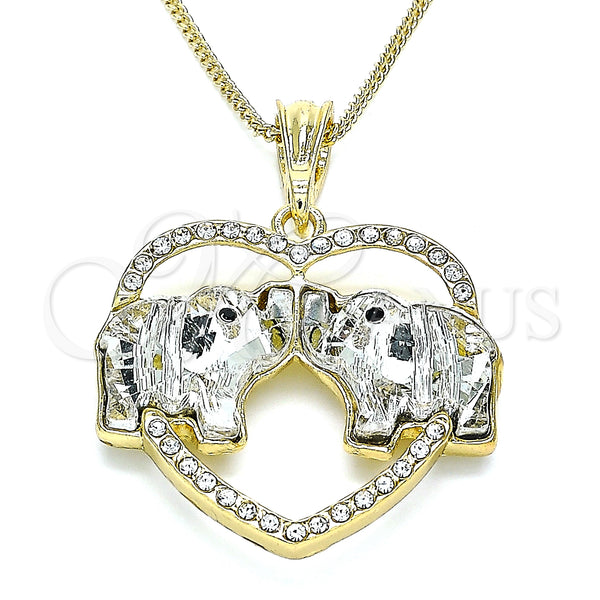 Gold Filled Necklace — Pendant Necklace Elephant and Heart Design with White — main product view — SKU 140342 | Oro Laminado collar — Pendant Necklace Elephant and corazón diseño with blanco — SKU 140342
